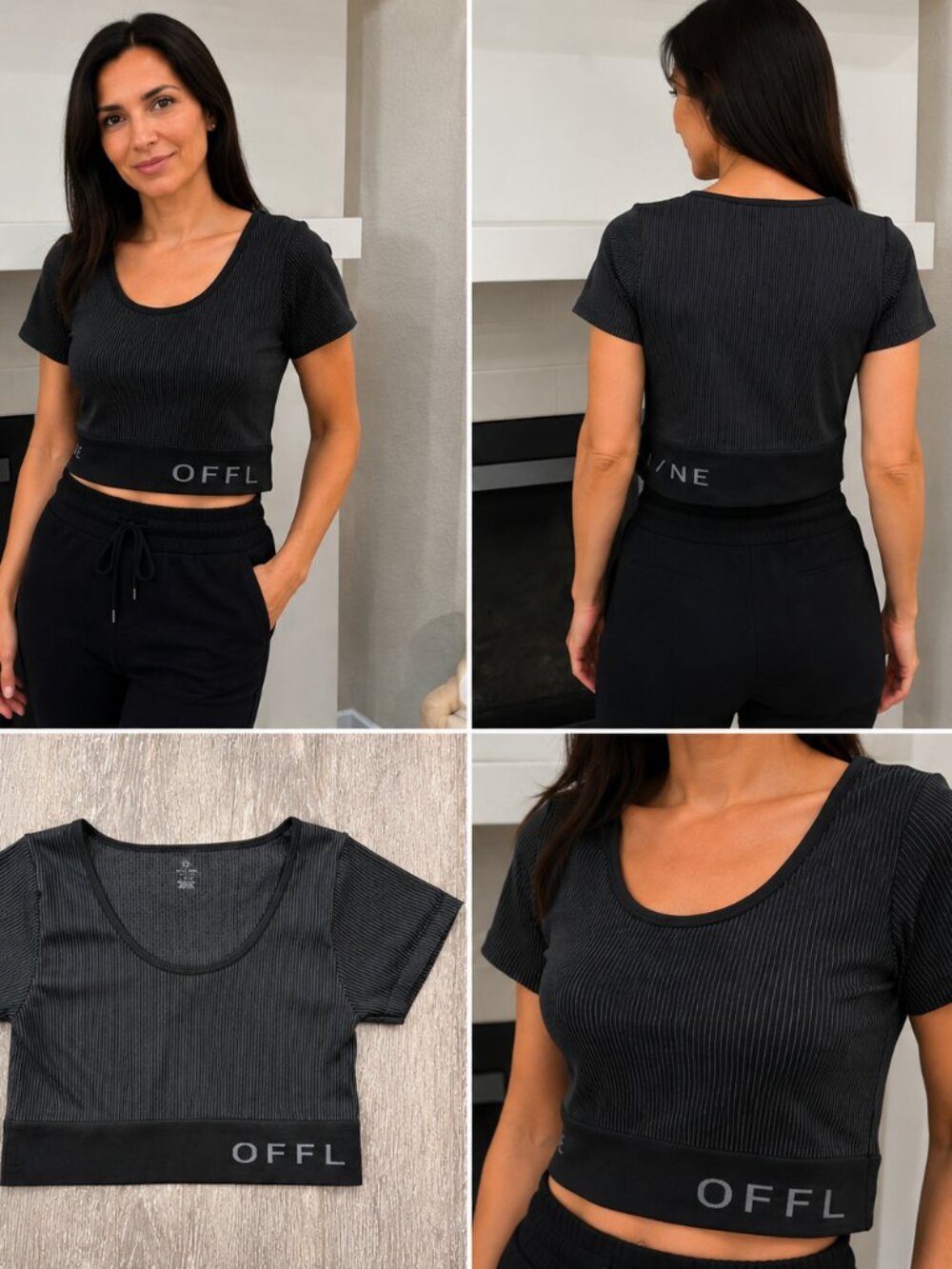 OFFLINE by Aerie Black Pinstripe Cropped Top